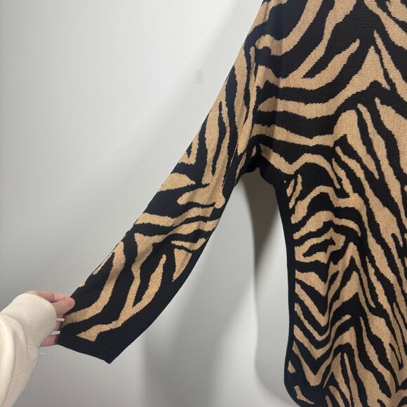 Cabi Sweater Women Size M Black Brown Zebra Print Long Sleeve Modest Career Work - Picture 4 of 6
